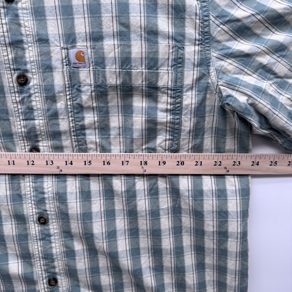 Carhartt Relaxed Fit Plaid Short Sleeve Shirt Mens Large Green White Button Down - Picture 5 of 10
